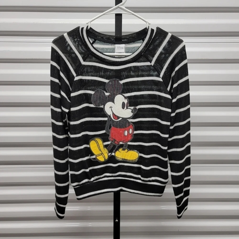 Disney Mickey Mouse Black and White Lightweight Sweater with Sequin Mickey